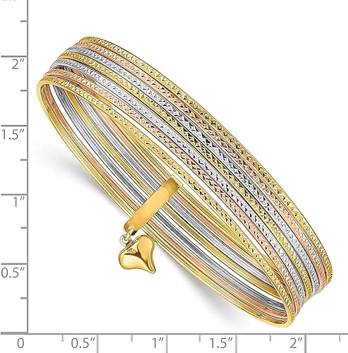 Miniatura 3 de ICE CARATS 14k Dangle Heart Tri Color Gold Set Of 7 Slip On Bangle Bracelet Fine Jewelry For Women Gifts For Her