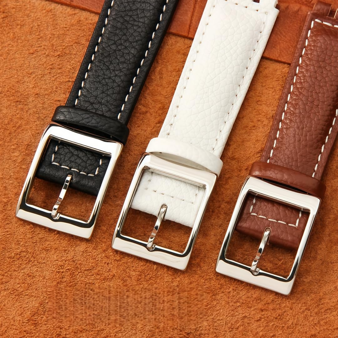 Cinturino Orologio Vera Pelle 17mm 19mm Bracciale di Ricambio Fibbia Nera Disponibile Nero & Marrone per Swatch IRONY series-Nero + Bianco + Argento