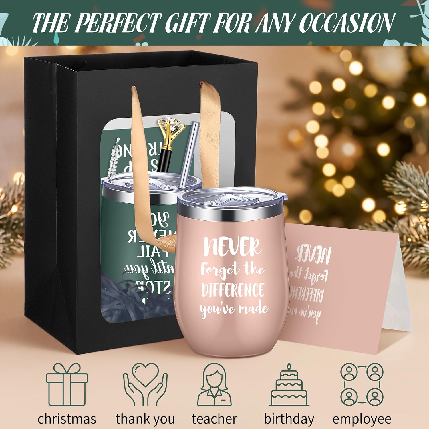 Patelai 30 Pcs 2026 Team Appreciation Gift Set for Employee 12oz Stainless Steel Coffee Mug Summer Cups with Lid and Straw Card Pens Gift Bags Set for Colleague Party Supplies image 4