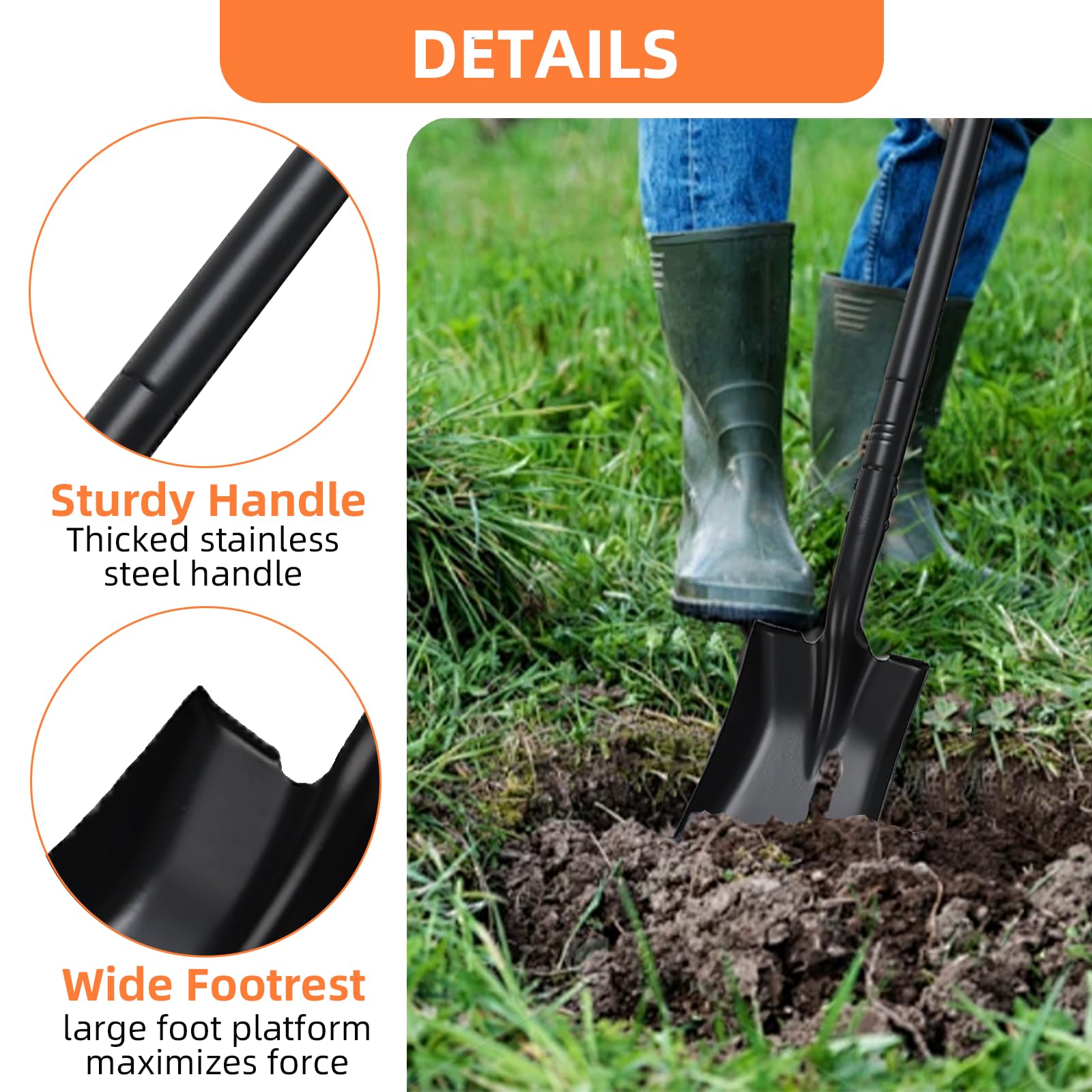 Pala cuadrada pequeña para excavar con mango de metal, pala pequeña resistente de 43.3 pulgadas, palas de zanja, ideal para excavar, jardinería, zanjas, camping, transferencia de plantación, color