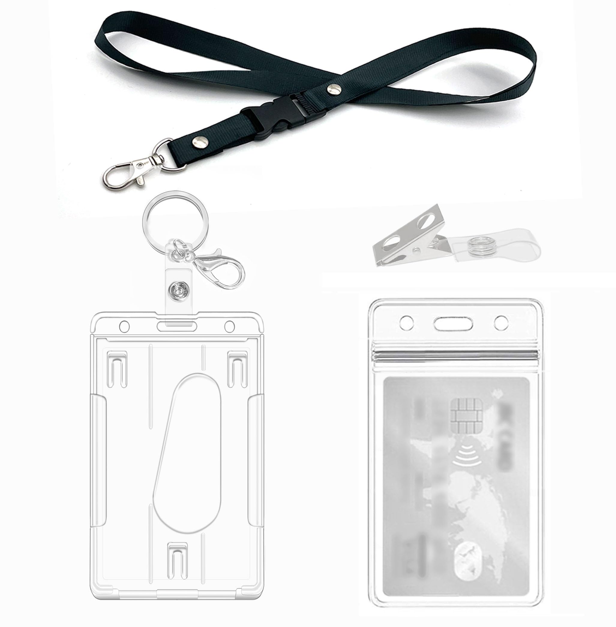 Porta Badge titulares con cordón, llaveros, clips, Ideal para Tarjetas de Proximidad, Tarjetas de Crédito y Documentos de Identificación,Tarjeta tráfico (1 Set Vertical)