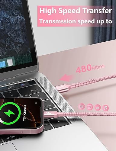 Miniatura 26 de Cable USBC de 10 pies, paquete de 2 cables largos USBC de carga rápida, cable trenzado de nailon USB C a USB C cargador de iPhone compatible con