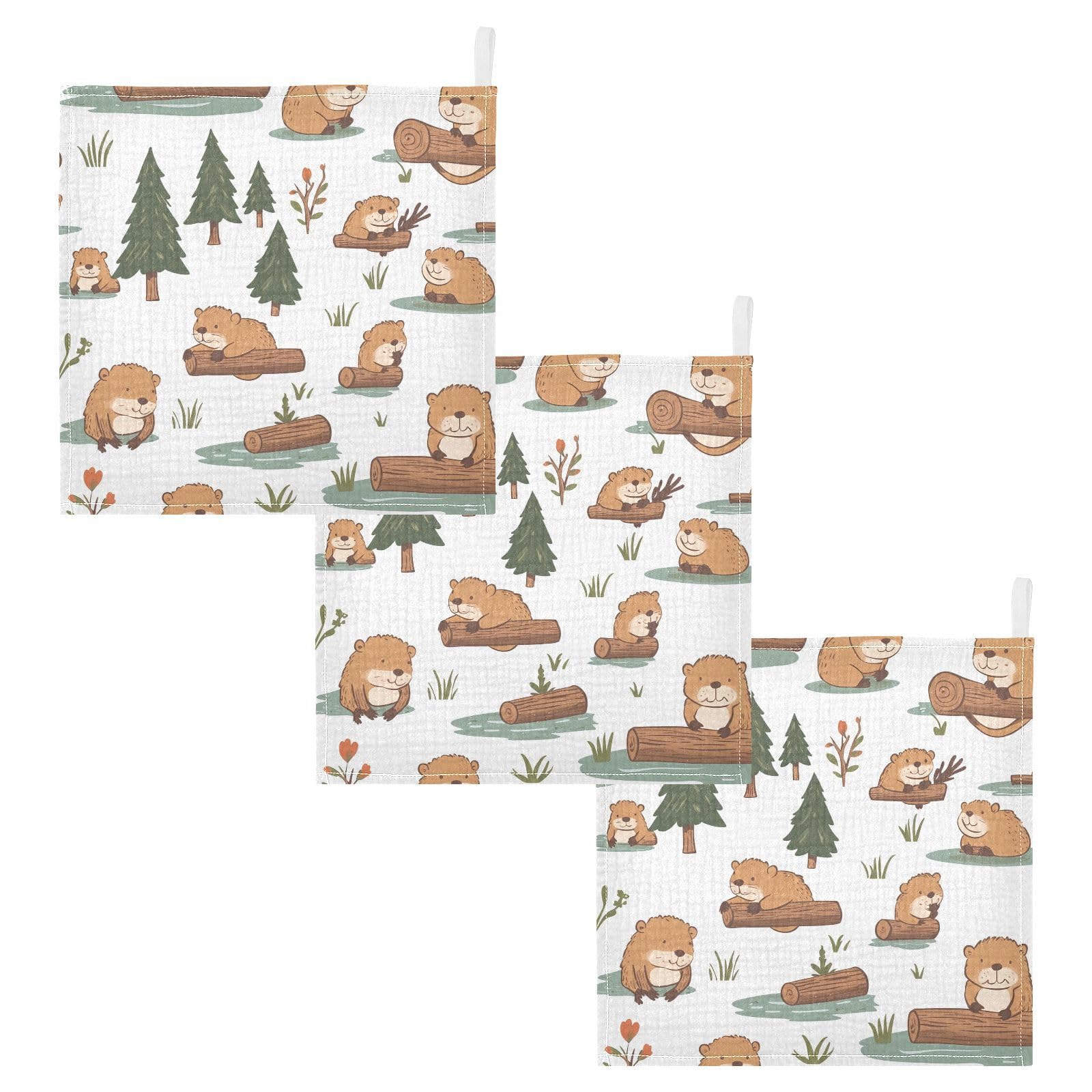 YETTASBIN Cute Cartoon Otter Muslin Baby Hand Washcloths Soft Cotton Bath Face Towel 4 Layers Extra Absorbent Feeding