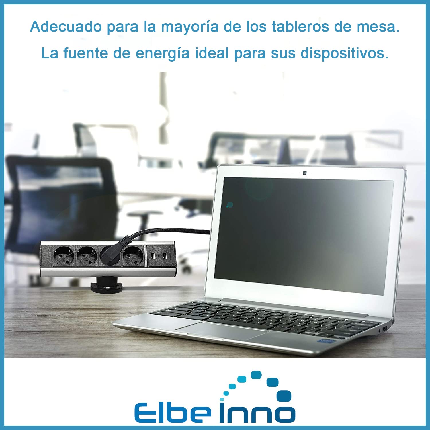 Regletas con USB, Enchufes Multiple con 2 Puertos USB 2.4, 4 enchufes alemanes, Conector alemán, Cable de 1,5 m, Abrazadera de Montaje, Apto para oficinas, Salas de reuniones EL10204U