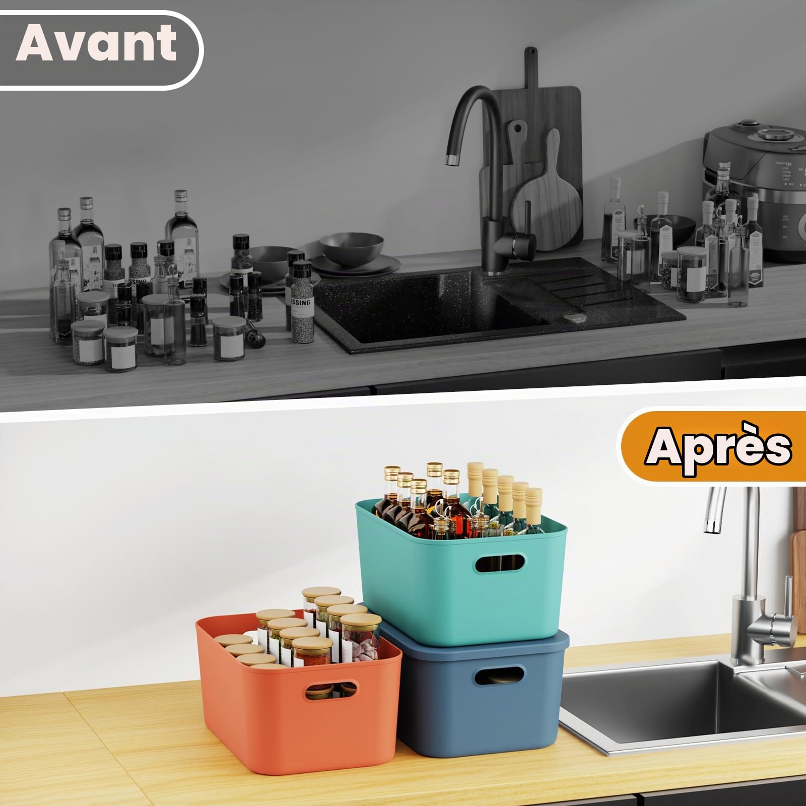 johgee 3er-Set Aufbewahrungsbox mit Deckel, Kunststoff Aufbewahrungsboxen, Stapelbare Ordnungsboxen Aufbewahrung, Aufbewahrungskorb für Regal, Küche, Schlafzimmer, Schrank, Badezimmer