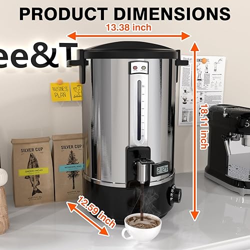 Miniatura 7 de Urna de café comercial, dispensador de bebidas calientes de acero inoxidable con termómetro, urna eléctrica de agua caliente para bodas, fiestas,