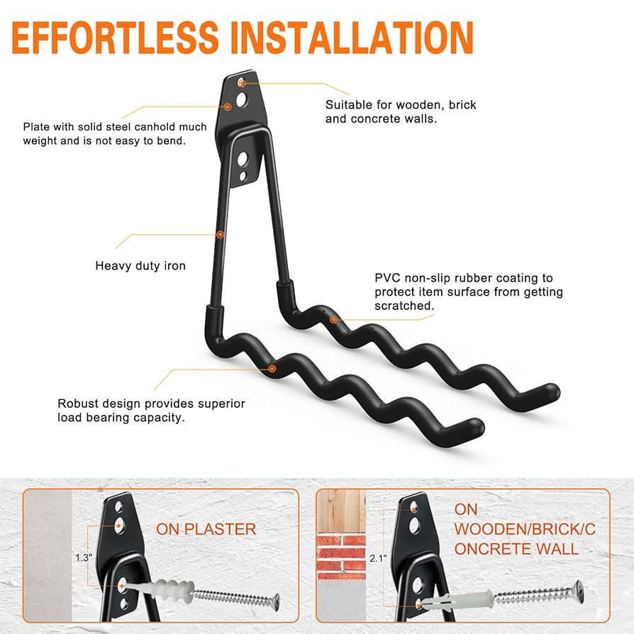 HUPBIPY Heavy Duty Garage Hooks 4 Pack, 7.7 inch Wave Long
