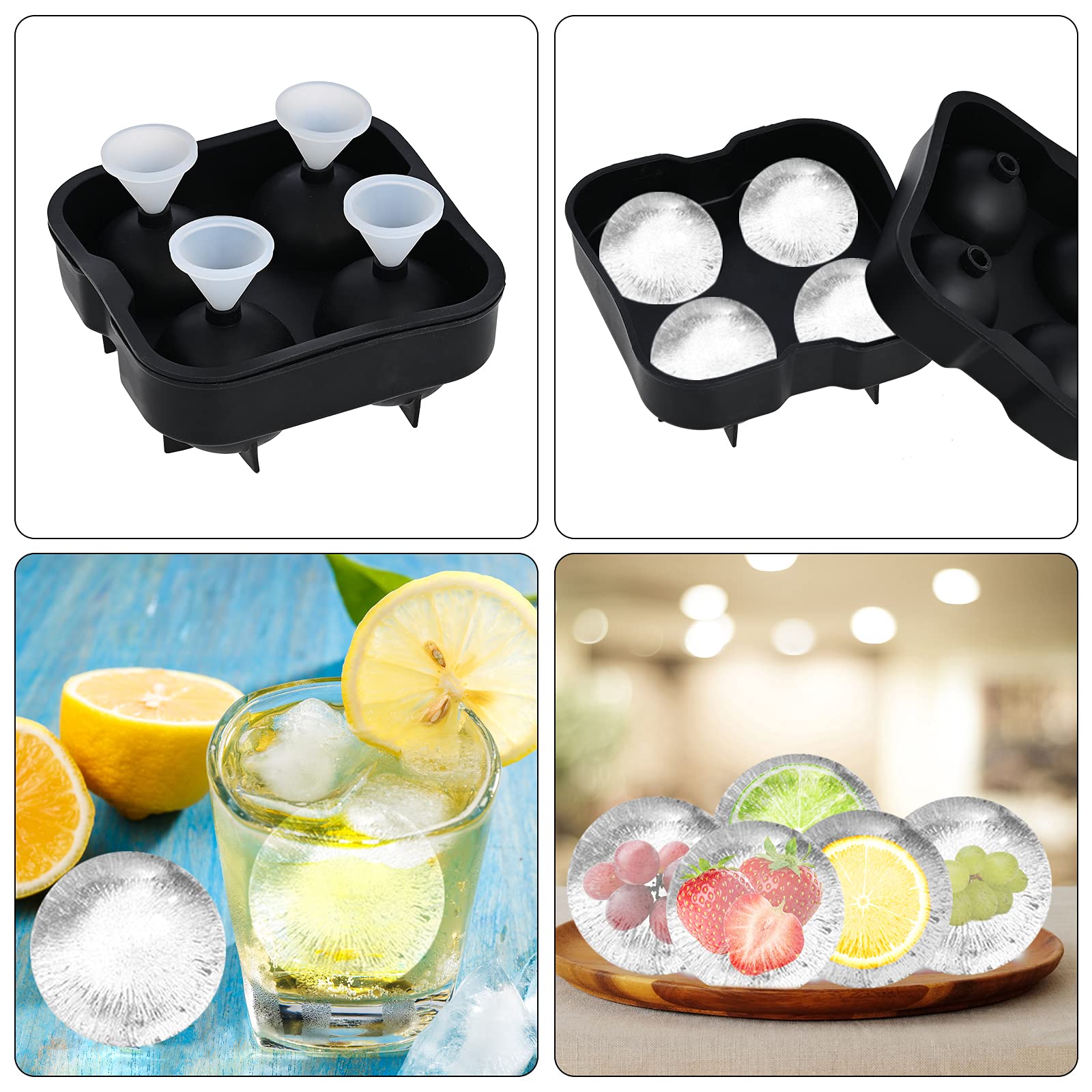 Faburo - Juego de 8 cubitos de hielo de 1,3 L, doble cubitera, de acero inoxidable, con pinza para hielo, abridor de botellas, embudo de inyección de agua y moldes para mejor refrigeración