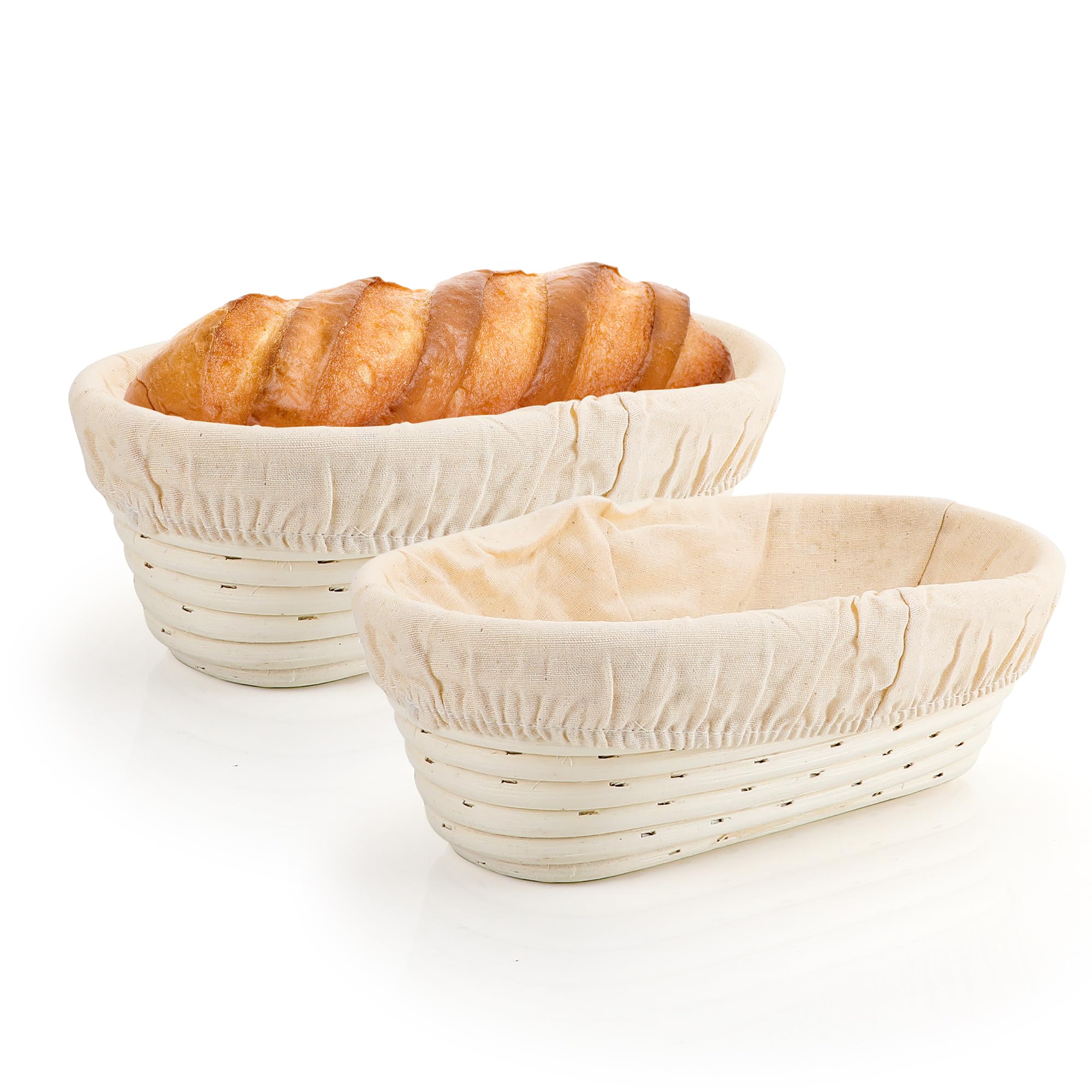 2 Pcs Oval Bread Proofing Basket 25x15x8 cm, Rattan Banneton Proofing Basket, Sourdough Proving Basket Handmade Brotform Bowl with Cloth Liner