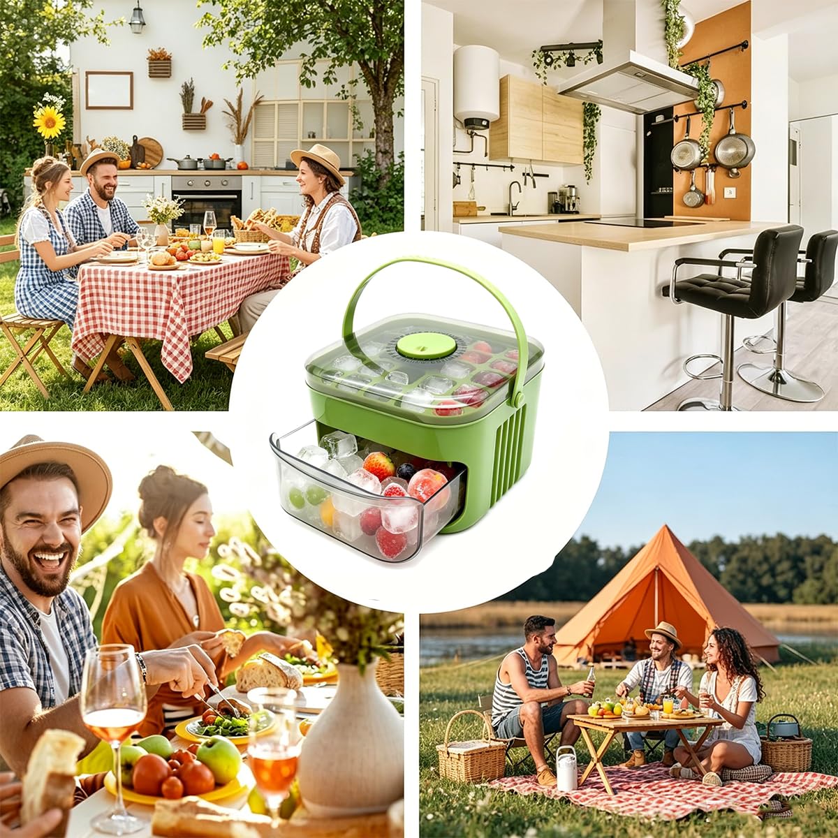 Tragbarer Eiswürfelbereiter mit Deckel, Portable Ice Cube Maker, Eiswürfelmaschine mit Pressmechanismus, 50 ​​Fächern, Eiswürfelform, mit Schublade und Auffangbehälter, für die heimische Küche (Grün)
