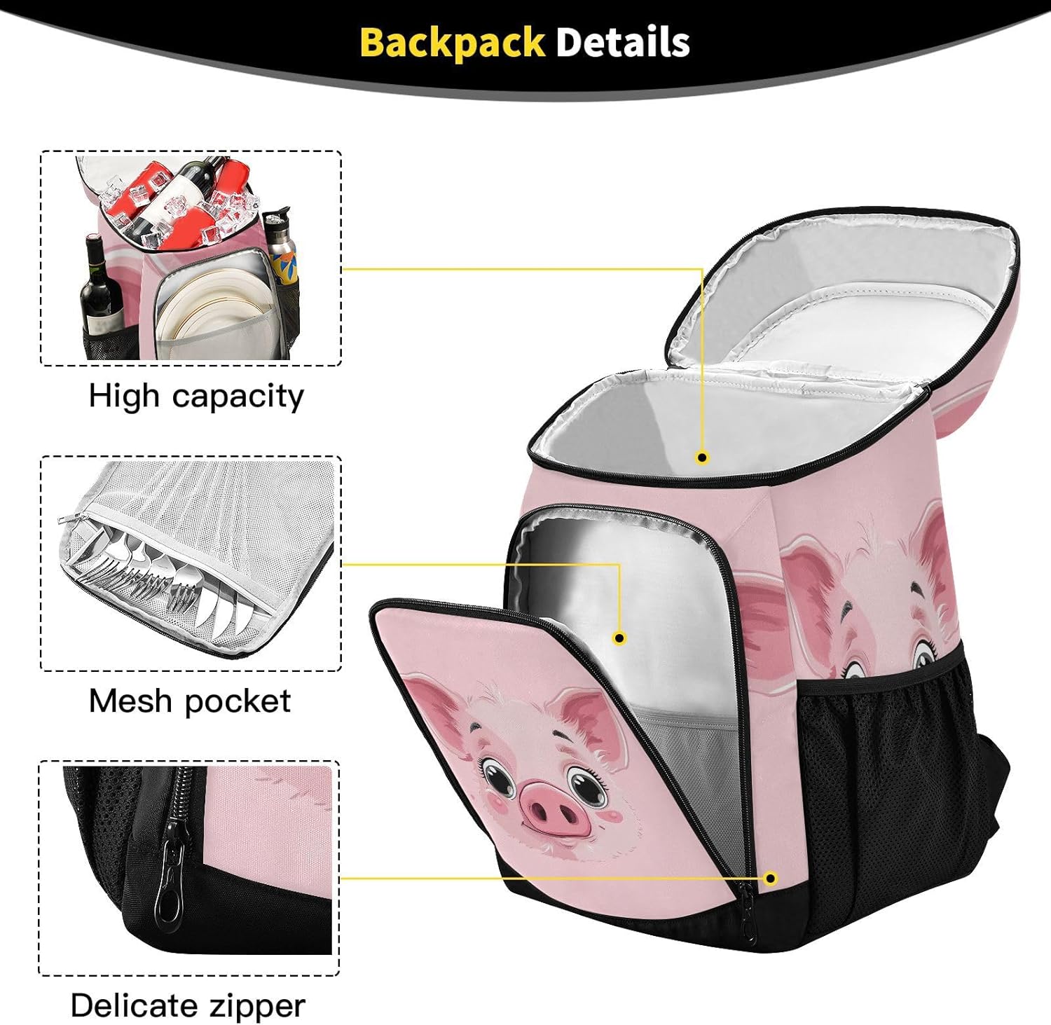 Pink Pig Cooler Backpack 36 Cans Leakproof Waterproof Backpack Cooler Bag Beach Accessories Travel Camping Fishing Backpack for Women Men