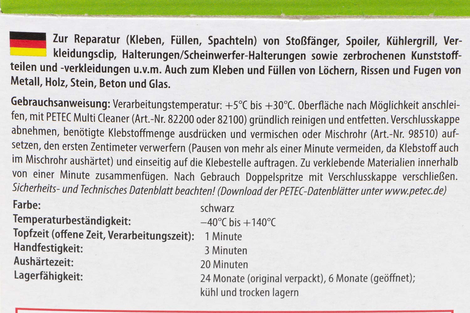 48 ml Petec Klebstoff 2k Plastbond Pet Schwarz 98325 Verklebung von Kunststoffen
