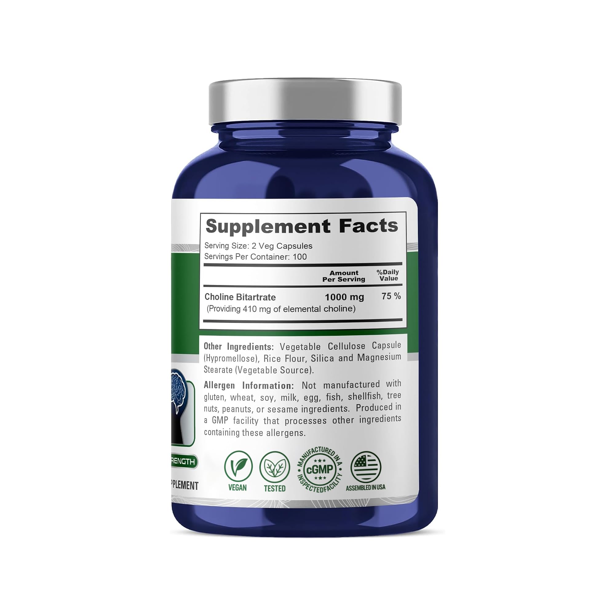 Choline Bitartrate, Vegetarian, Vegan, 1000mg, 200 Capsules - 100 Servings — Amazon image 3