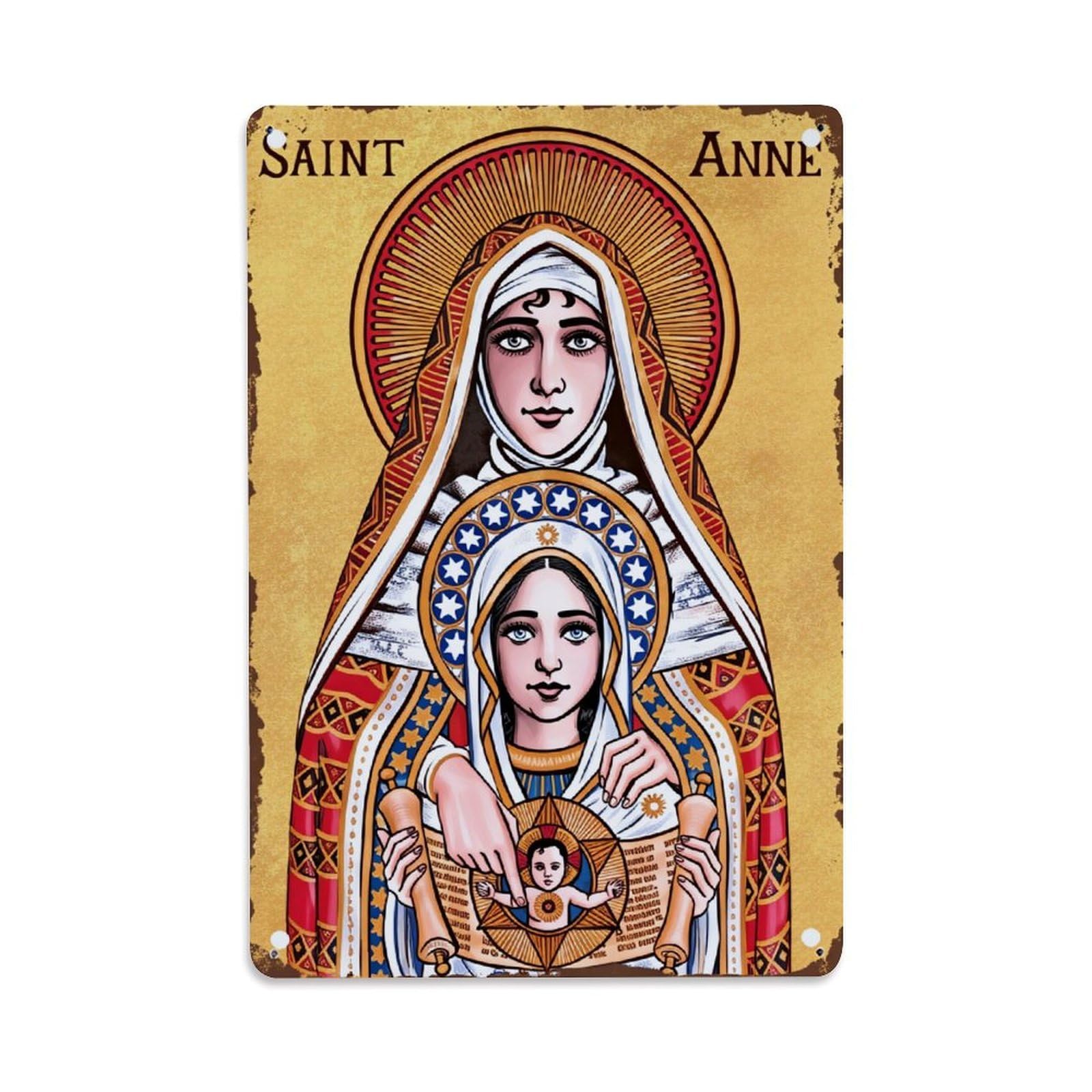 Saint Anne Holding Mary And Child Tin Sign Vintage Metal Poster, Home Bar Garage Man Cave Cafe Indoor & Outdoor Wall Decoration 8x12Inches