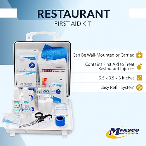 Miniatura 2 de MFASCO Kit de primeros auxilios para restaurante OSHA Clase A 2021, caja de plástico con goma sellada, incluye vendajes azules y suministros para el