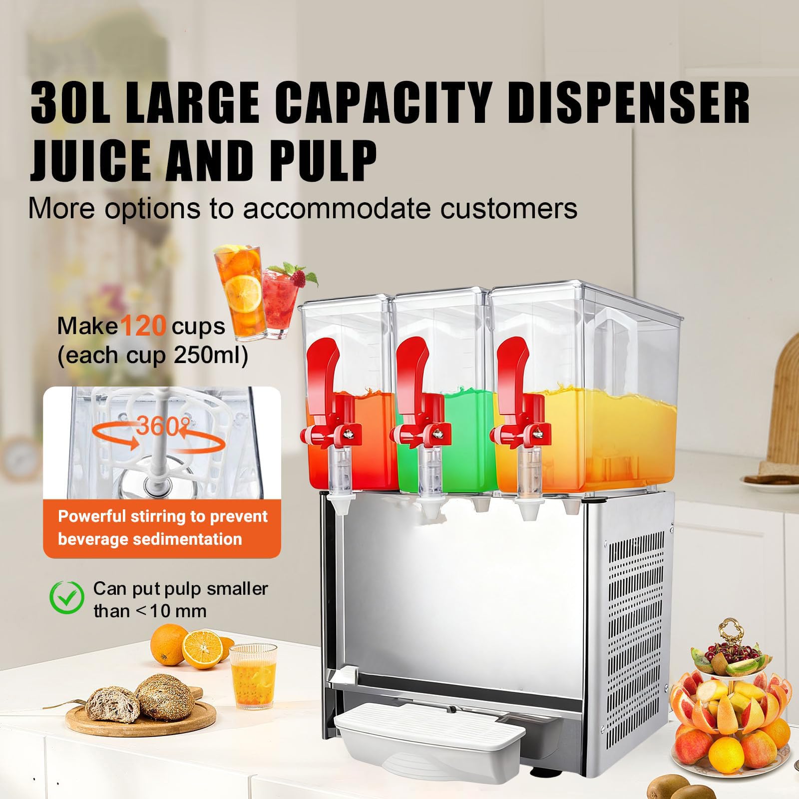 Máquina de Autoservicio de Bebidas Frías, Dispensador de Bebidas Comercial de 10L-40L, Equipamiento para Buffet y Hostelería de Acero Inoxidable, Máquina de Profesional con Sistema de Agitación