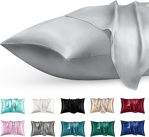phyrec Funda de almohada de seda satinada para piel y cabello, paquete de 2 unidades, cierre de sobre, fundas de almohada de cama King (20 x 36