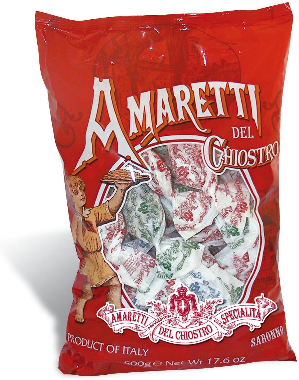 Chiostro di Saronno Amaretti Del Chiostro, Amaretti Di Saronno Crunchy Italian Cookies Cello Bag, 17.6 oz