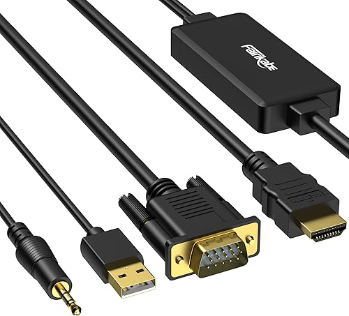 Fairikabe Cable VGA a HDMI con audio, adaptador HD 1080P, 6 pies, cable VGA a HDMI para computadora/portátil a monitor/TV