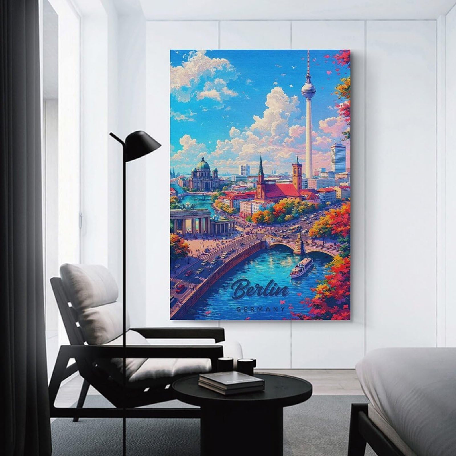Junmoney Unframe-Style-19 Home Decor Wall Art Vibrant Berlin Cityscape With Fernsehturm, 20X30inch(50X75cm), For Hallway, Bedroom Or Modern Interiors, Gift Idea For Housewarming And Birthdays