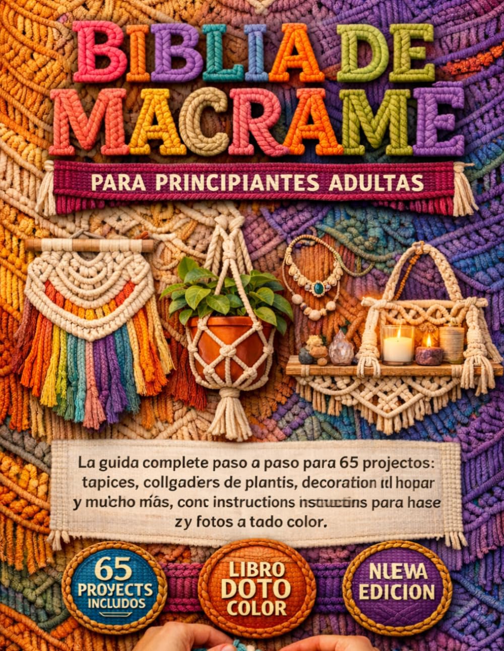 BIBLIA DE MACRAMÉ PARA PRINCIPIANTES ADULTAS: La guía completa paso a paso para 65 proyectos: tapices, colgadores de plantas, joyería, decoración del ... para hacer nudos y fotos a todo color