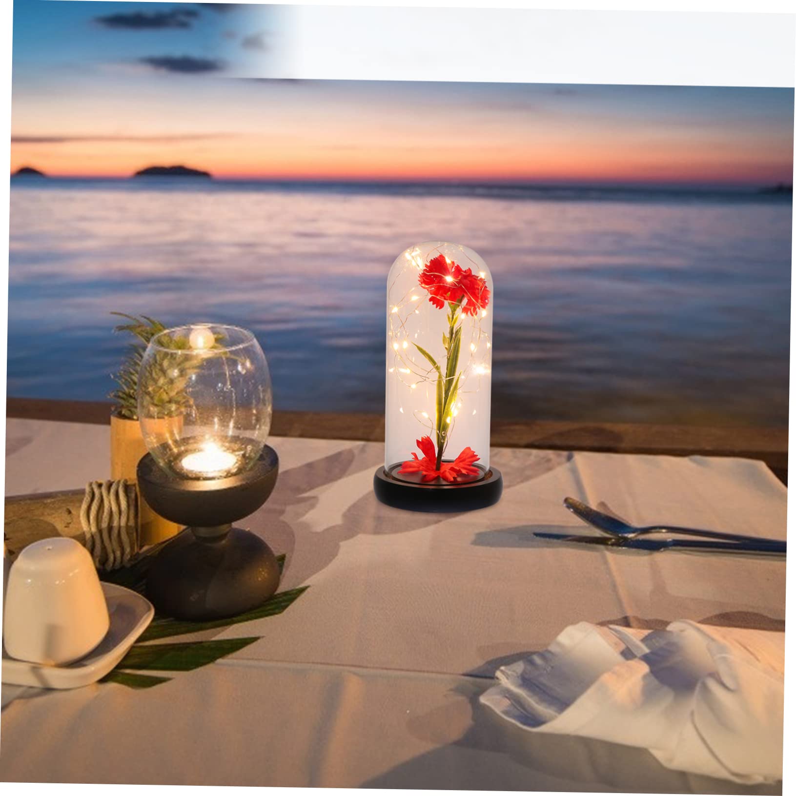 GLEAVI Flower Table Lamp Led Light Glass Dome Carnation Flower Lamp Ideal for Mother's Day