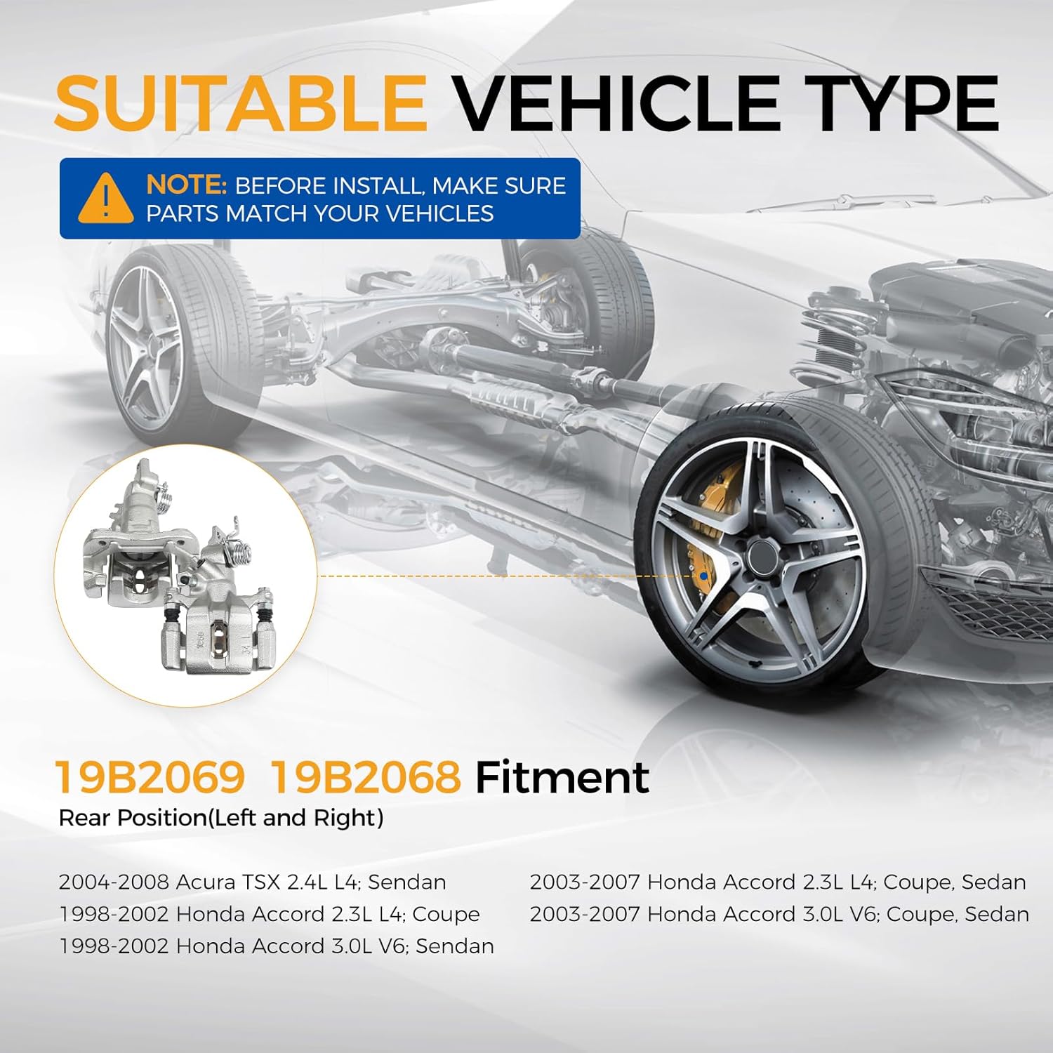 PAROD 19B2069 19B2068 Rear Brake Caliper Fit for Acura TSX 2004-2008, Honda Accord 1998-2007 2.3L 3.0L, Left&Right