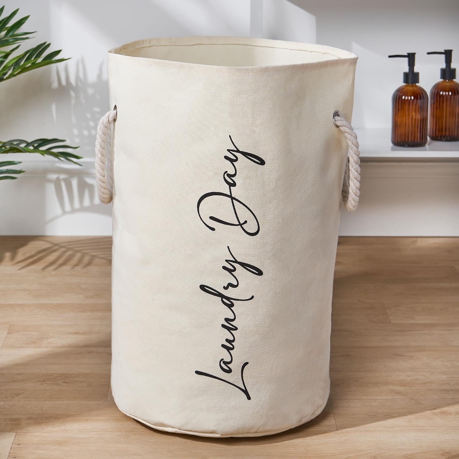 OHS Laundry Basket - Round Hamper Bag - Beige
