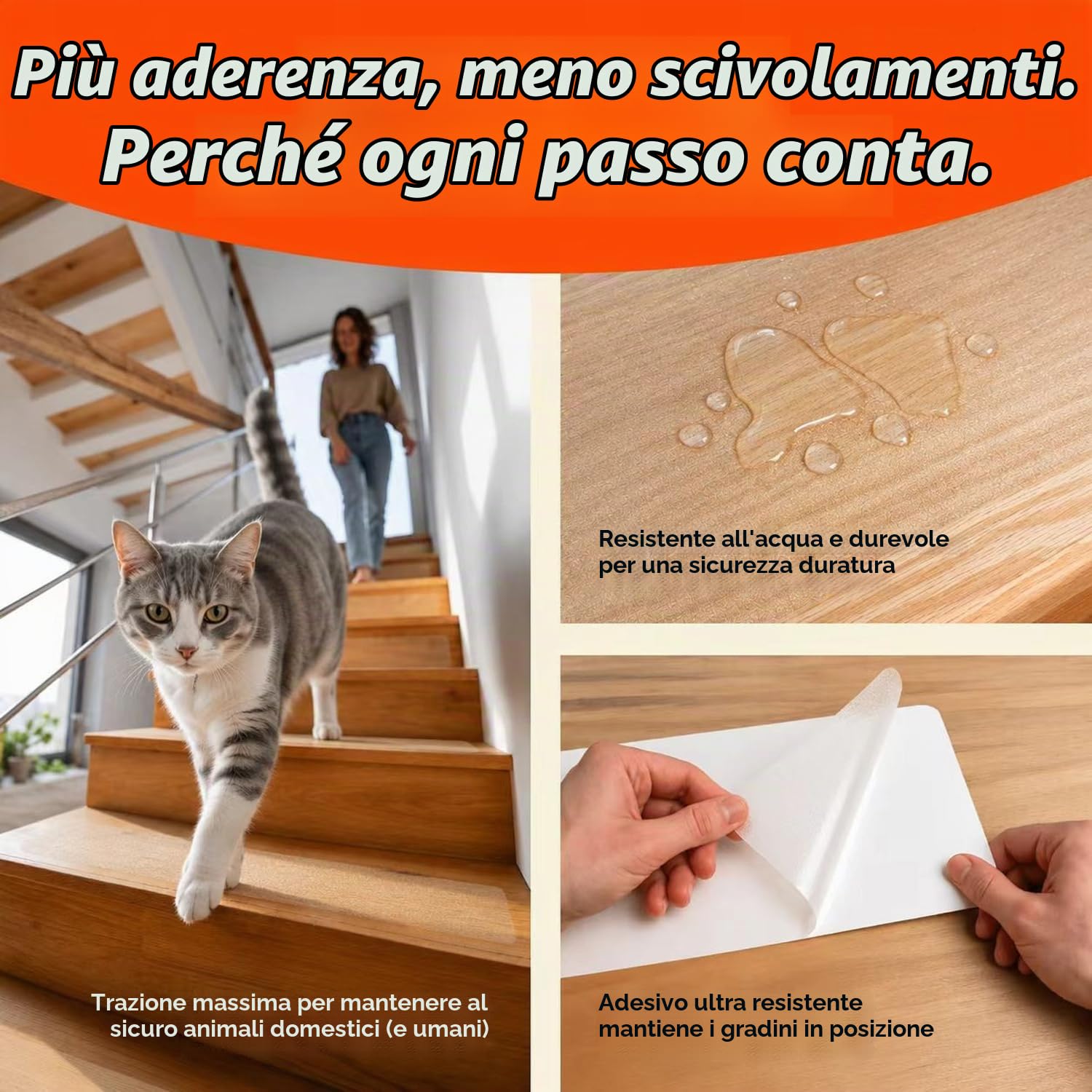 Confezione da 15 Anti-Scivolo Trasparenti per Scale, 60cm x 15cm Strisce Adesive Antiscivolo per Scale e Bagno, Nastro Antiscivolo Sicurezza Trasparenti per Bambini, Anziani per Interni ed Esterni
