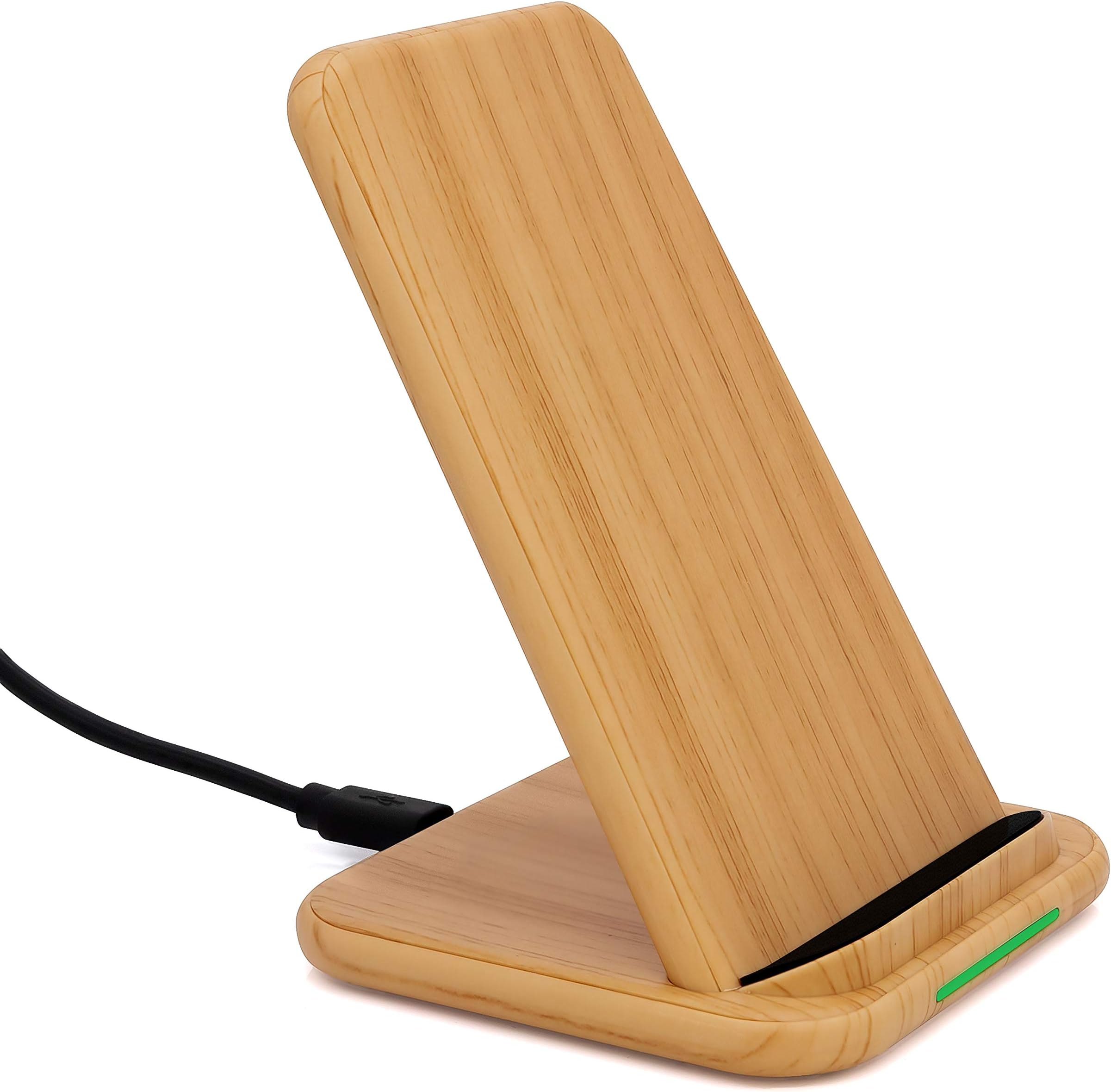 MyGadget Wireless Charger Stand - Charging Station inductive Power Pad for Qi enabled Phones Samsung Galaxy Fold S9áS8 Apple iPhone11 X XR XS Max - Bamboo