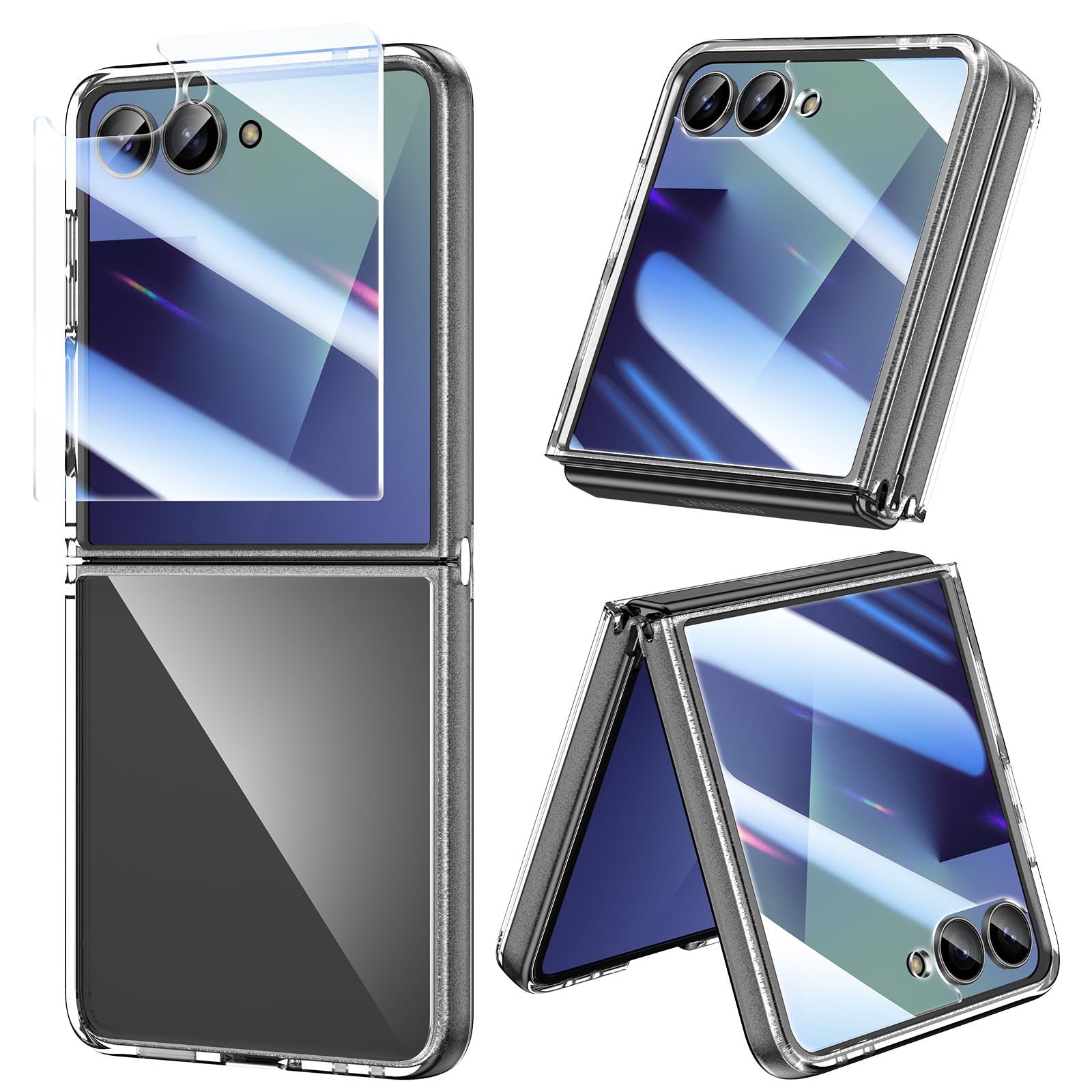 Doeshine Hülle für Galaxy Z Flip Ultra Dünn, mit Displayschutzfolie, Silikon TPU Original Schutzhülle, Kristallklar Hart PC Shell Anti-Kratz Stoßfest Handyhülle