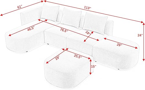 Miniatura 2 de ACQCA Sofá seccional en forma de L con diván lateral izquierdo y otomana extraíble, sofá modular tapizado con almohadas para sala de estar, oficina,
