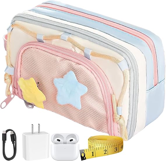 Aesthetic Pencil Case Large Capacity Aesthetic Must Haves Organization | Portable Contrast Color Pencil Bag for Kids Students School College Classroom Travel Makeup Cosmetic Toiletry Art Craft Dra