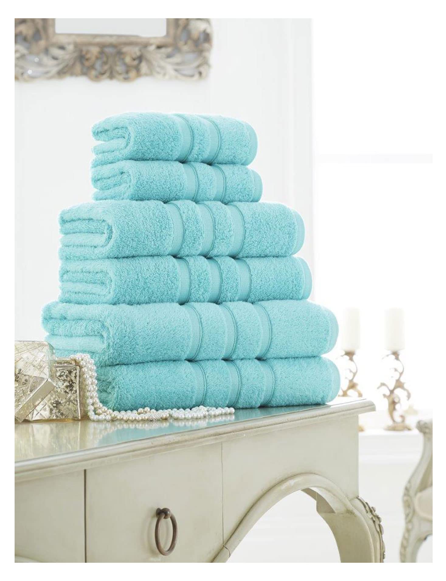 Lions Bath Sheets Towels - Zero Twist Hand Towel Soft Water Absorbent Egyptian Cotton (Aqua, Hand Towels (4x)) — image 1