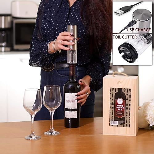 Miniatura 3 de Juego de regalos de vino – Juego de accesorios de vino con caja de madera – El juego de regalo de vino incluye un juego de abridor de vino