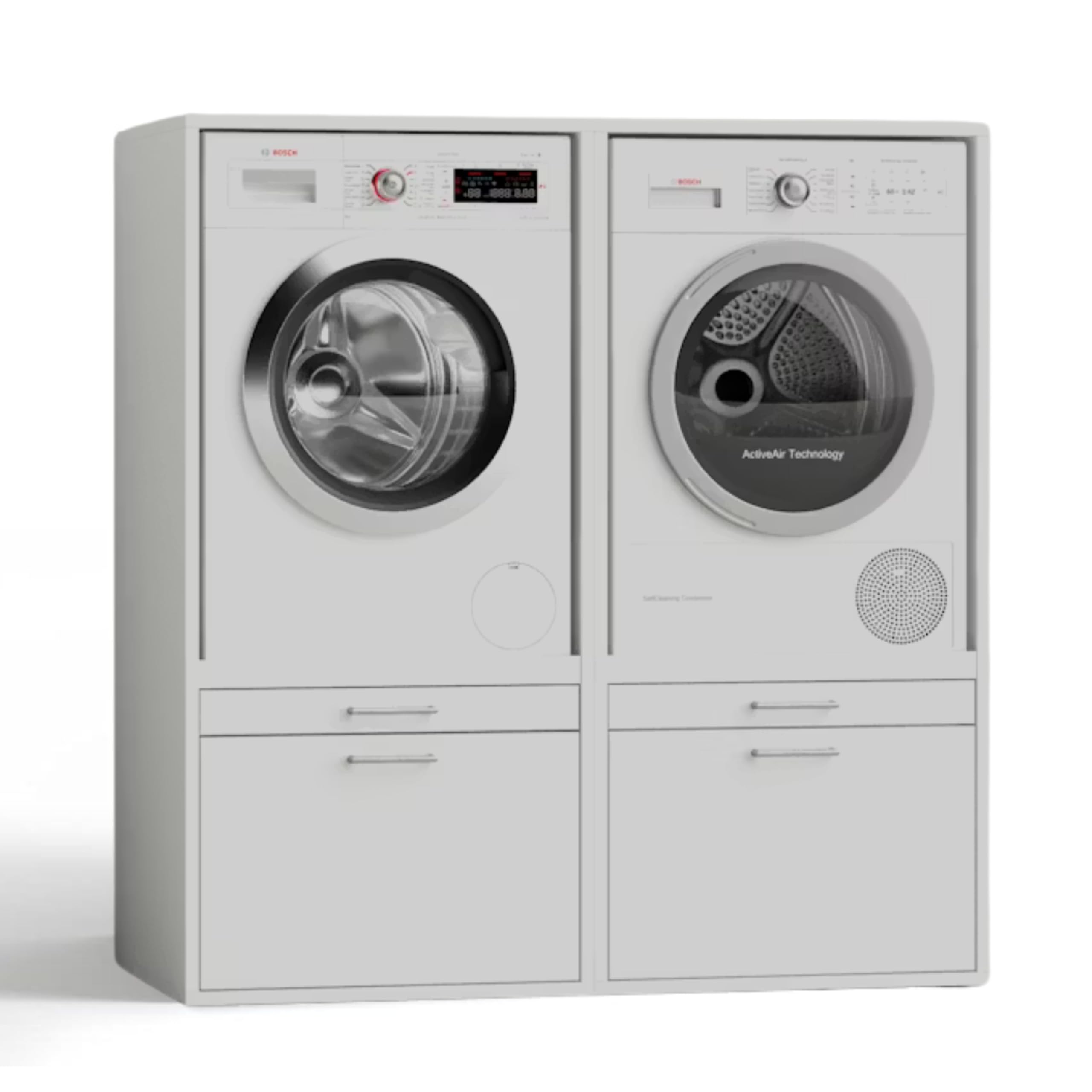 WASCHTURM • 2X Waschmaschinenschrank mit Ausziehbrett & Schublade • HBT: 146 x 134 x 65 cm • TÜV-Zertifiziert • stabil