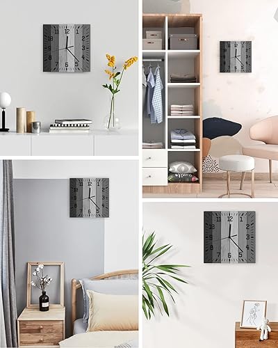 Miniatura 4 de Reloj de pared de madera rústica, negro, gris, blanco, silencioso, sin tictac, reloj de pared cuadrado de madera degradada gris de granja, funciona