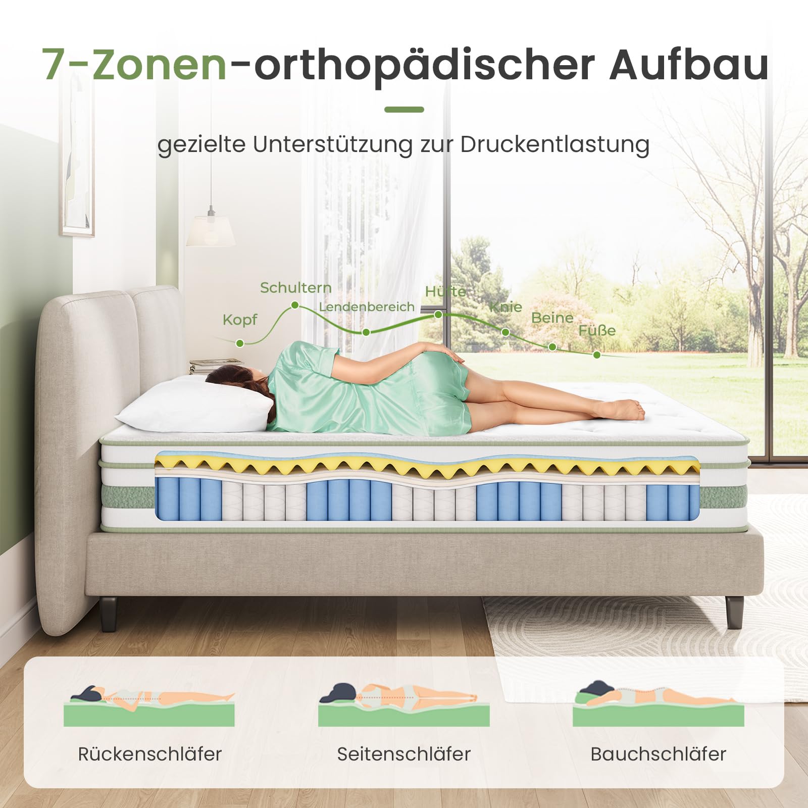 Uliyati Matratze 120x200 cm, 25 cm Höhe Taschenfederkernmatratze, ÖkoTex Zertifiziert, Orthopädische Federkernmatratze, Ergonomische Rollmatratze Mittelfest H3