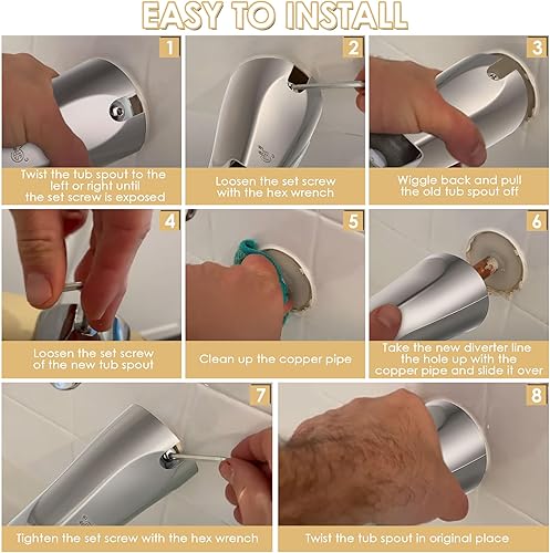 Miniatura 6 de Enhon Boquilla deslizante para bañera con desviador, compatible con la norma estadounidense 8888026.002, grifo de bañera de baño, se adapta a 12