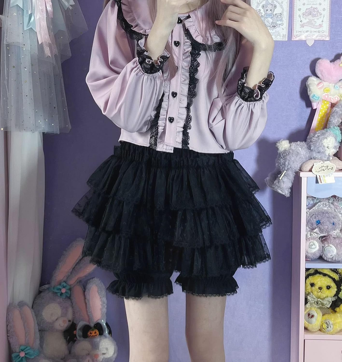 Women Lolita Bloomers Japanese Cute Tiered Ruffle Bloomer Shorts Kawaii Tulle Tutu Pumpkin Pants Pettipants - Image 3