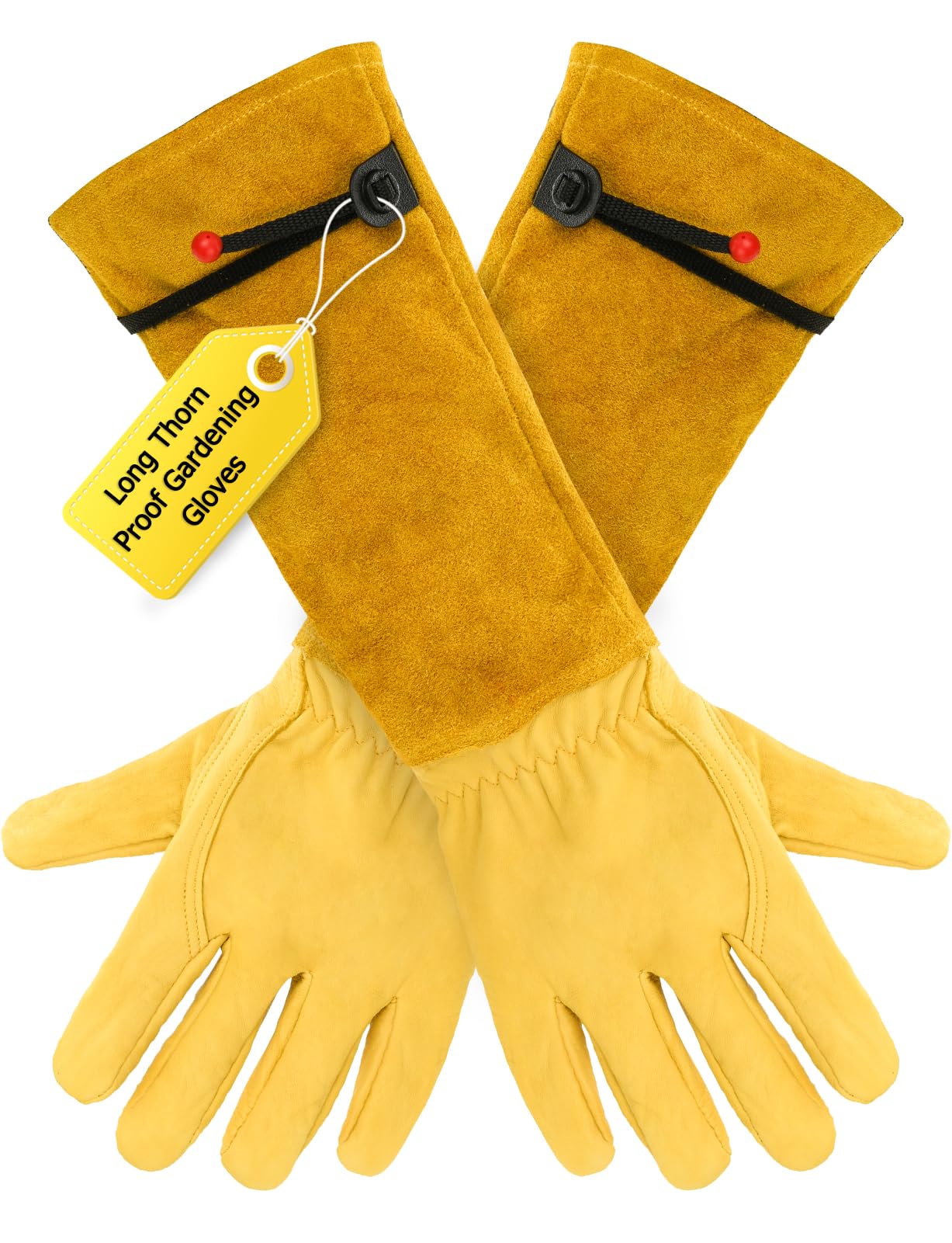Mellbree Long Thorn Proof Gardening Gloves, Leather Gardening Gauntlets Heavy Duty Garden Gloves Thick Palm Gauntlet Garden Work Gloves with Forearm Protection for Women
