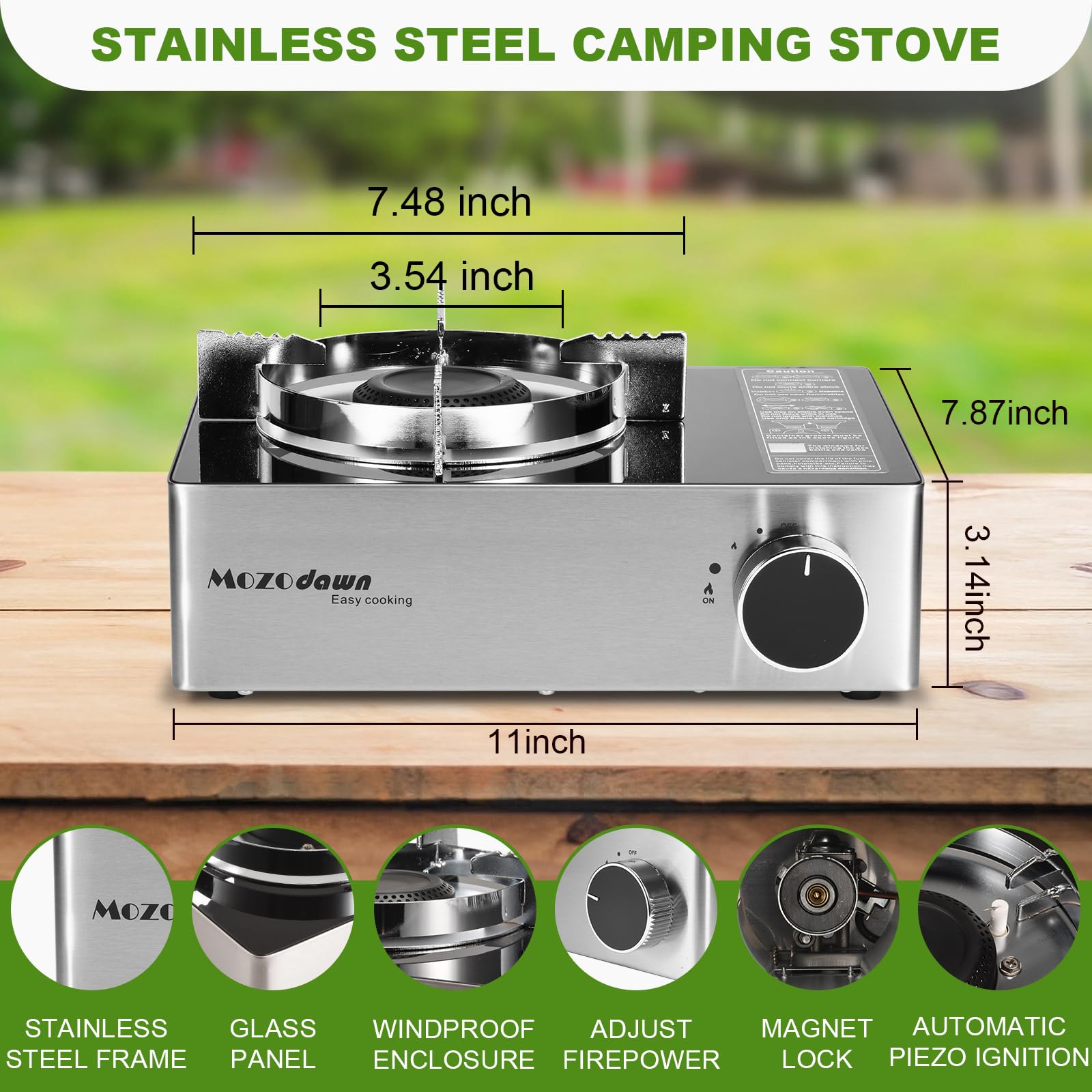 Réchaud de camping portable avec étui de transport, réchaud au butane 12 000 BTU à brûleur unique pour le camping, les pique-niques, la randonnée, la pêche et les activités de plein air