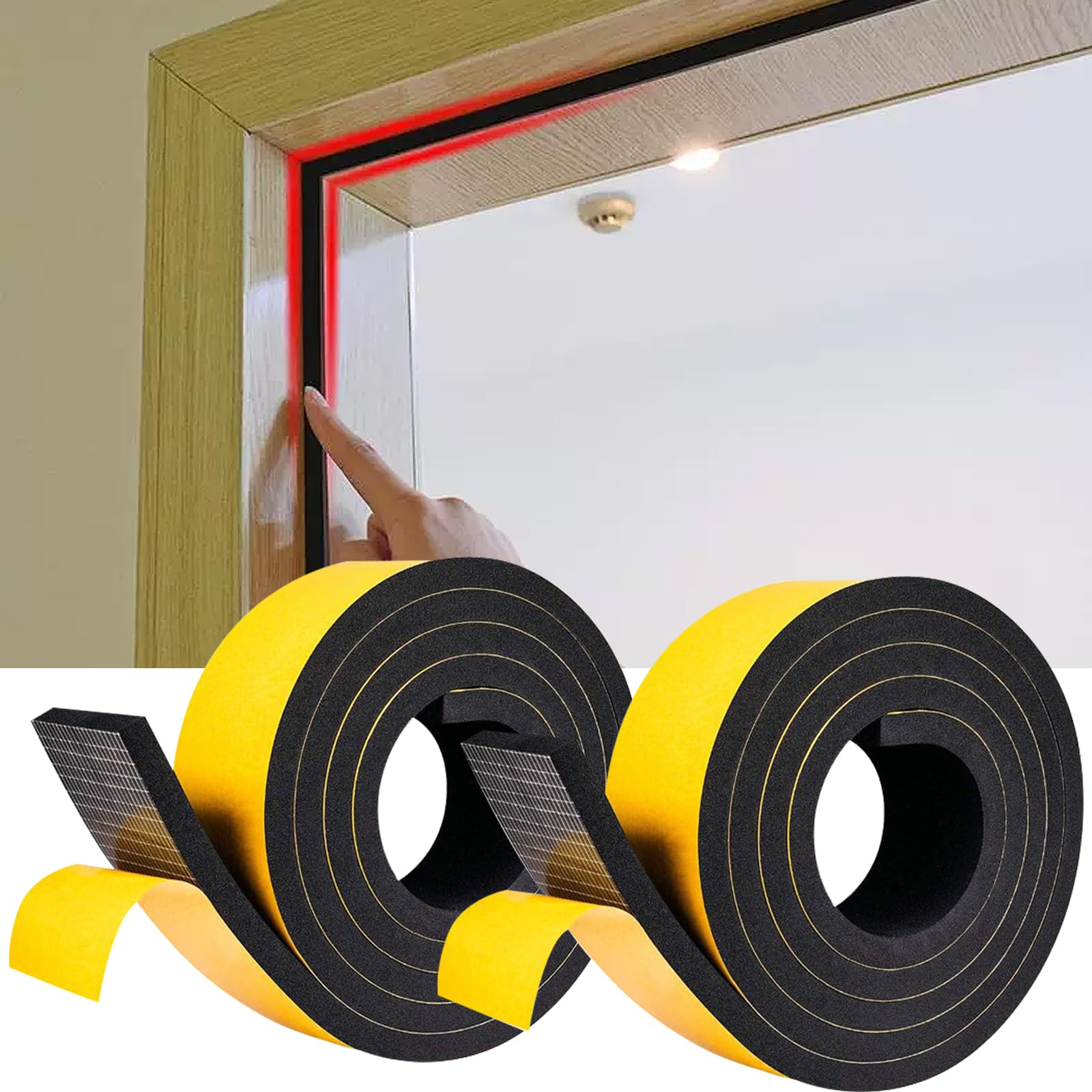 Nastro autoadesivo in schiuma,12 mm (larghezza) x 6mm (Spessore),guarnizione in gomma per porte e finestre,resistente alle intemperie,anti-collisione,isolamento acustico (4m x 2 rotoli),nero