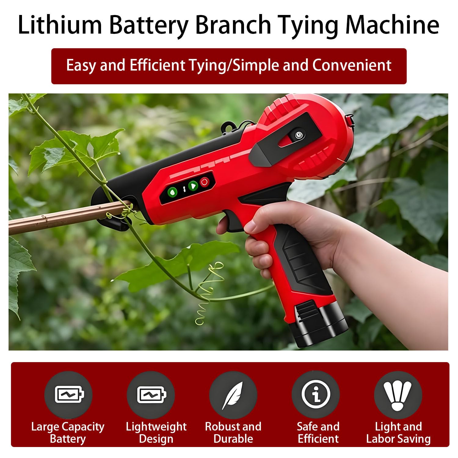 Herramienta Profesional para Atar viñas, con Ajuste de Cuatro velocidades: Atado automático de Ramas, diámetro de Atado de 25 mm, para Uvas, frambuesas y Tomates. 220V