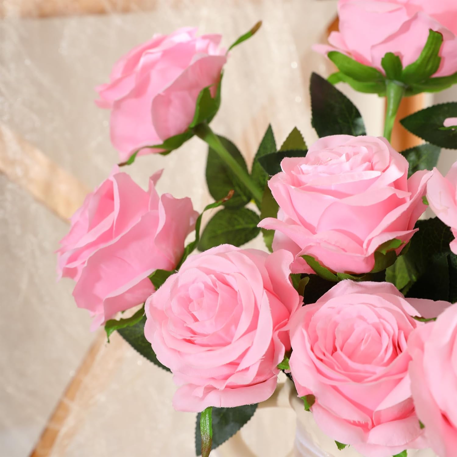 Nubry 50pcs Artificial Silk Roses Bulk,Fake Roses Flower with Stems Realistic Flowers for Wedding Centerpiece Home Party Decor(Pink) - Image 8