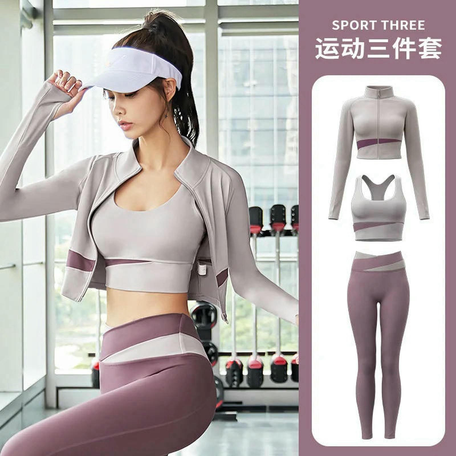 Shapewear Kobiety Joga Patchwork 3 Piece Set Fitness Gym Coats+Bra+Legginsy Trening Running Sportswear Odzież Femme-3 Piece Set C-L