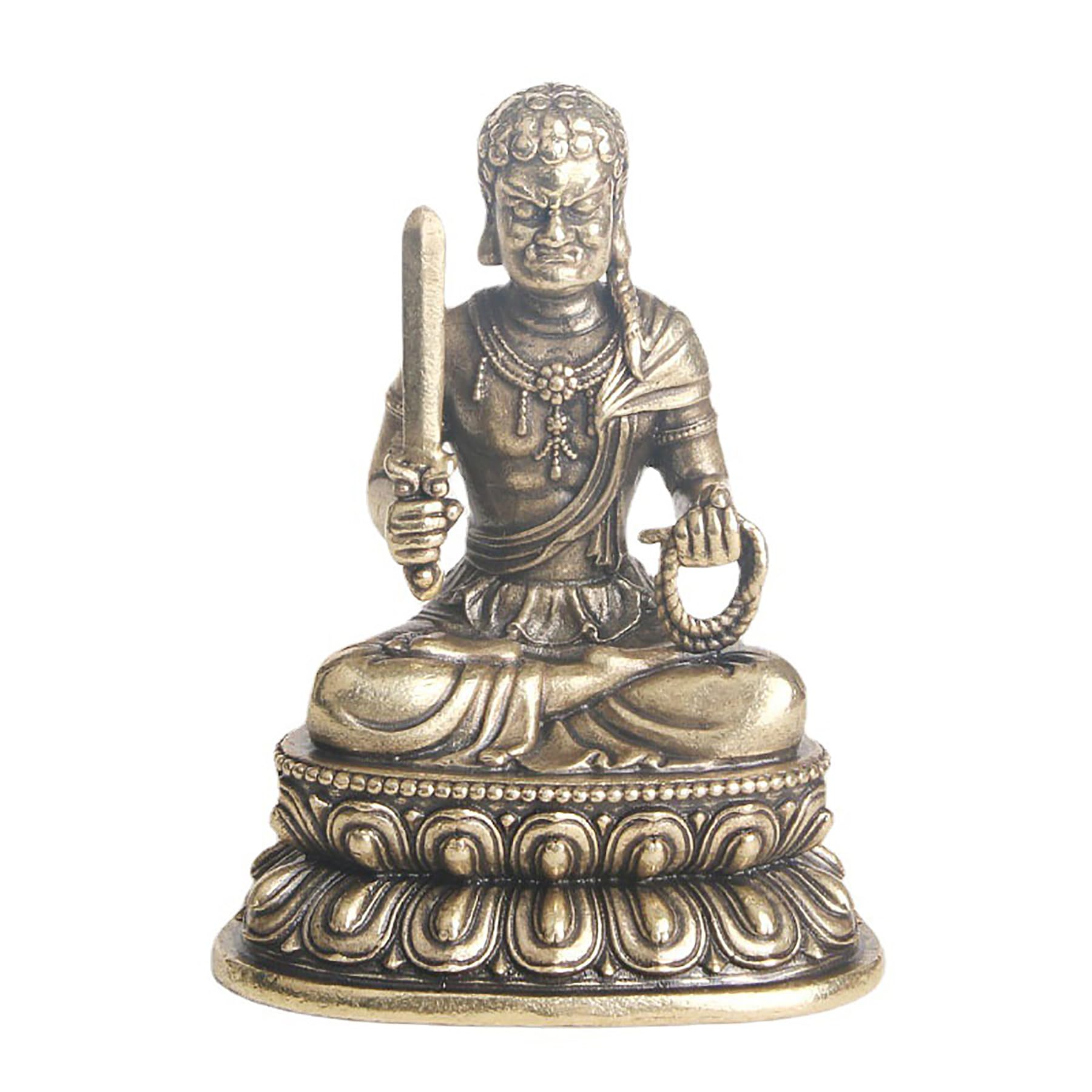 LOTONJTBrass Buddha Statue King Acala The Immovable One Holding Instrument Figurine Metal Art Religious Buddhist Talisman Buddha's Warrior Home Garden Yard Zen Decor Meditation Good Fortune