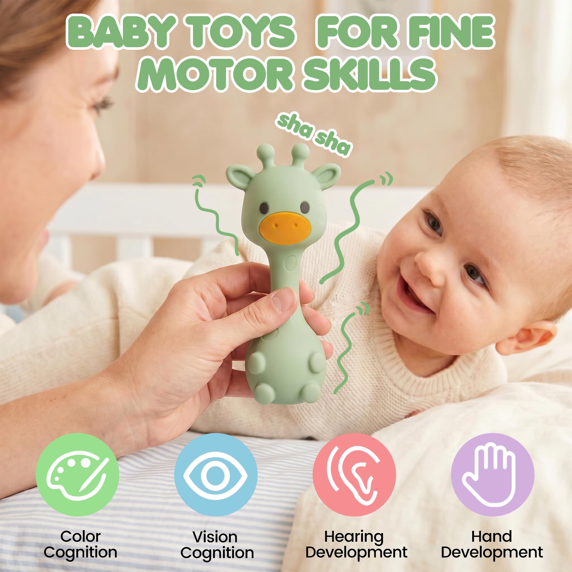 Joyvity Teething Toys for Baby Silicone Teether for Toddler Infant Baby's Chew Toys, Baby Rattle Toys, BPA-Free - Image 2