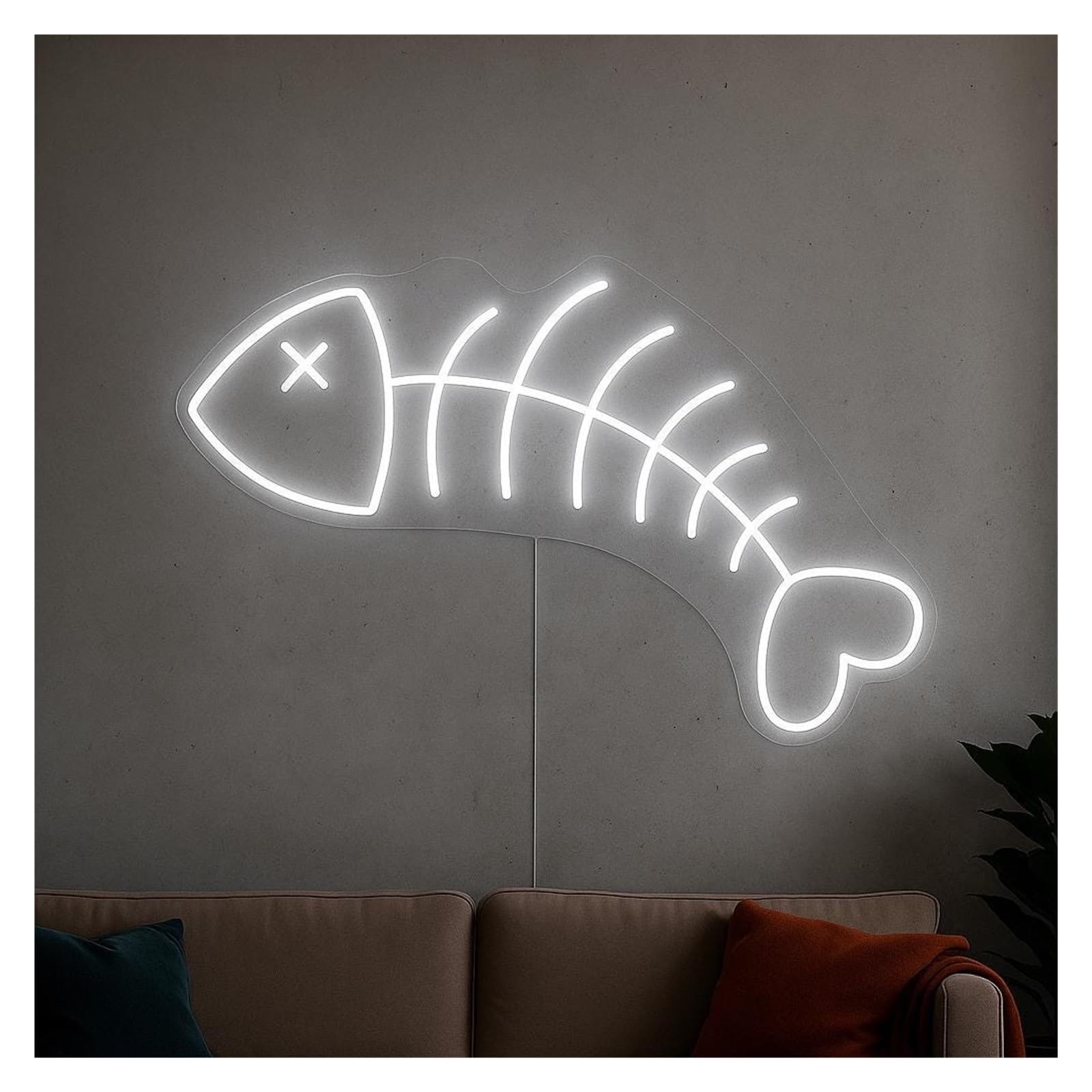 RONGCH Hanging Art Signs Fishbone Neon Sign, Suitable for Living Room, Bar Decor with Dimmable 51cm(D)