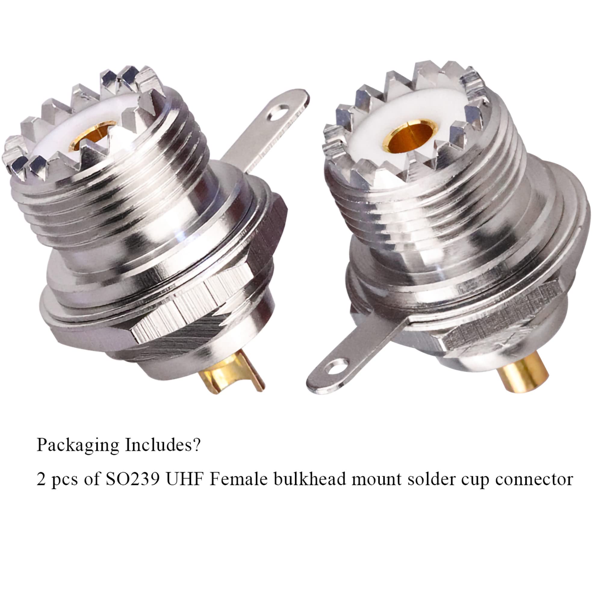 TUOLNK UHF SO239 Bulkhead Female Panel Chassis Mount Flansch Solder Cup PL259 RF Koaxialstecker Koax Antennenadapter 2er Pack
